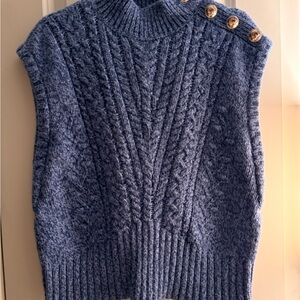 Talbots Blue Cable Knit Turtleneck Sweater with Button Accents